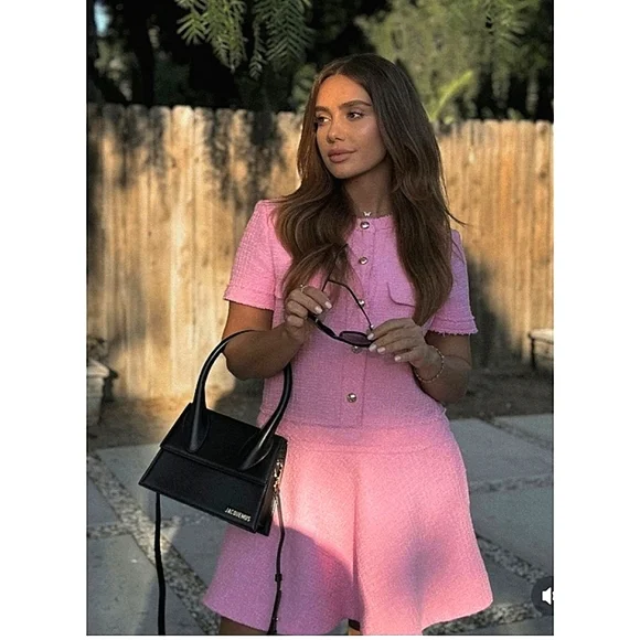 ZARA TEXTURED DRESS PINK TWEED - Picture 3 of 15